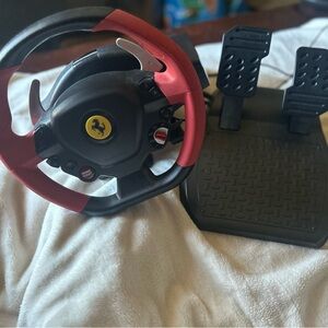Ferrari Red and Black Steering Wheel with Pedals